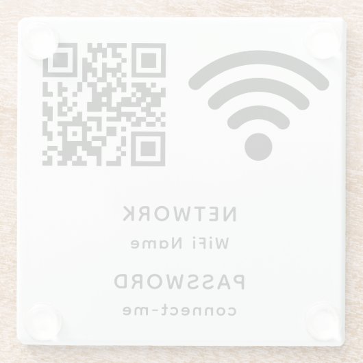 QR Code WiFi Wachtwoord & Netwerk Gepersonaliseerd Glazen Onderzetter (Achterkant)