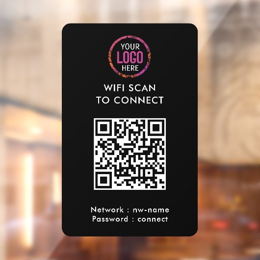 QR-code Wifi | Zwart bedrijfslogo Scan om te verbi Raamsticker (Vel 2)