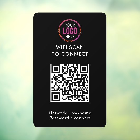 QR-code Wifi | Zwart bedrijfslogo Scan om te verbi Raamsticker (Vel 3)