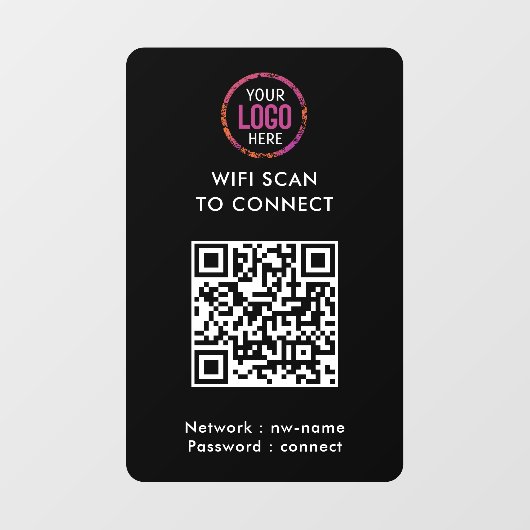 QR Code Wifi | Zwart Zakelijk Logo Scan om te Verb Raamsticker (Vel)