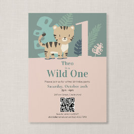 QR Code Wild One Jungle Tijger Eerste Verjaardag Kaart