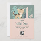 QR Code Wild One Jungle Tijger Eerste Verjaardag Kaart (Voorkant)