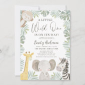 QR-code Wild One Safari Animals Baby shower Kaart (Voorkant)