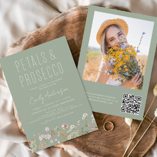 QR Code Wildbloemblaadjes & Prosecco Sage Groen Kaart