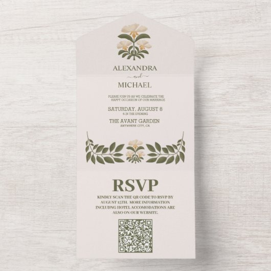 QR Code Wildbloemen Botanische Tuin Bruiloft All In One Uitnodiging (Binnen)