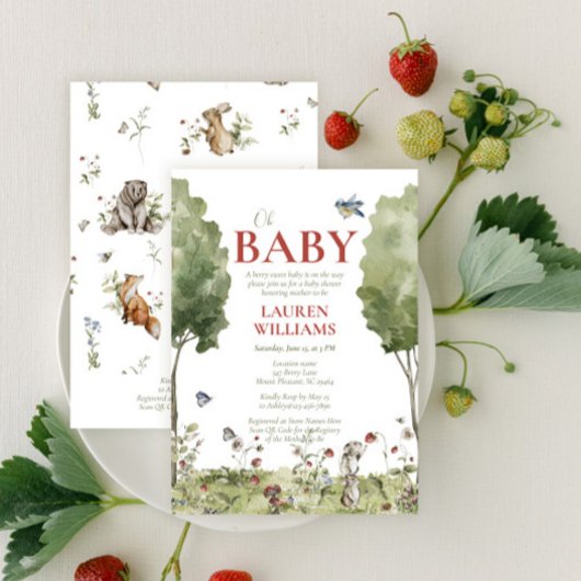 QR Code Wilde Aardbei Oh Baby Shower Kaart