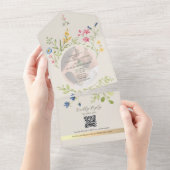 QR Code Wilde Bloem Foto Bruiloft All In One Uitnodiging (Afscheurbaar)