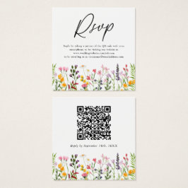 QR-code Wilde bloem Weddenschap RSVP-kaart Vierkante Visitekaartjes