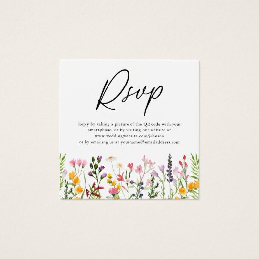 QR-code Wilde bloem Weddenschap RSVP-kaart Vierkante Visitekaartjes (Voorkant)