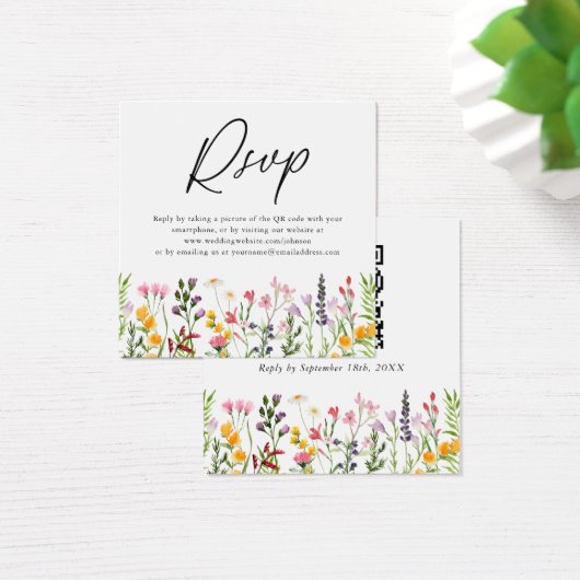 QR-code Wilde bloem Weddenschap RSVP-kaart Vierkante Visitekaartjes (Bureau)