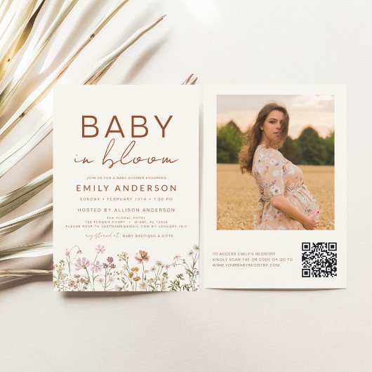 QR Code Wildflower Baby in Bloom Baby shower Flyer