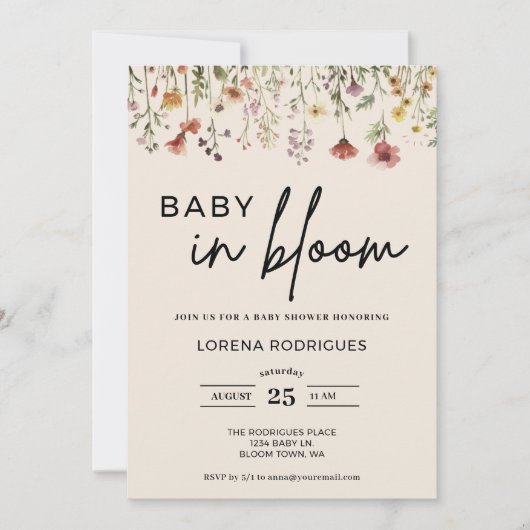 Qr Code Wildflower Baby in Bloom Baby shower Kaart (Voorkant)