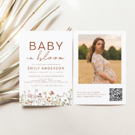 QR Code Wildflower Baby in Bloom Baby shower Kaart