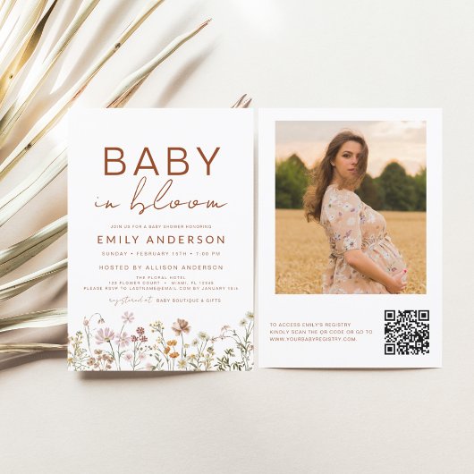 QR Code Wildflower Baby in Bloom Baby shower Kaart