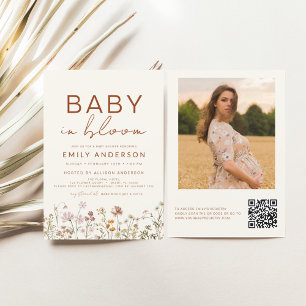 QR Code Wildflower Baby in Bloom Baby shower Kaart