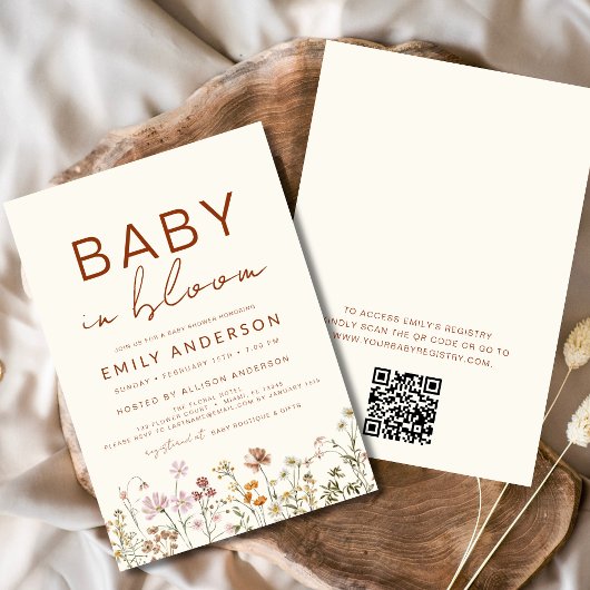 QR Code Wildflower Baby in Bloom Baby shower Kaart