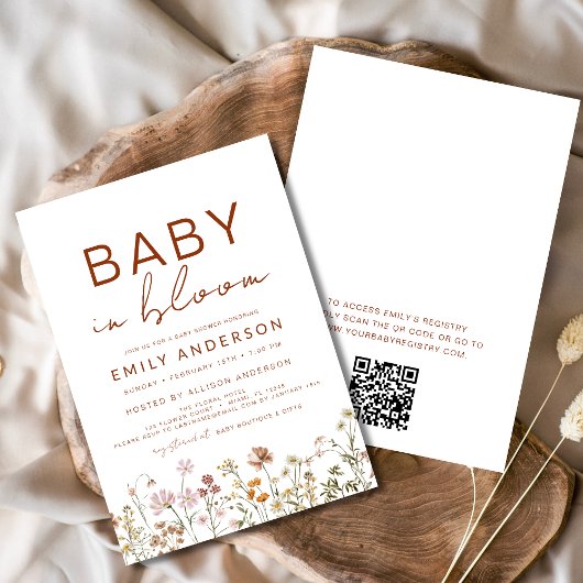 QR Code Wildflower Baby in Bloom Baby shower Kaart