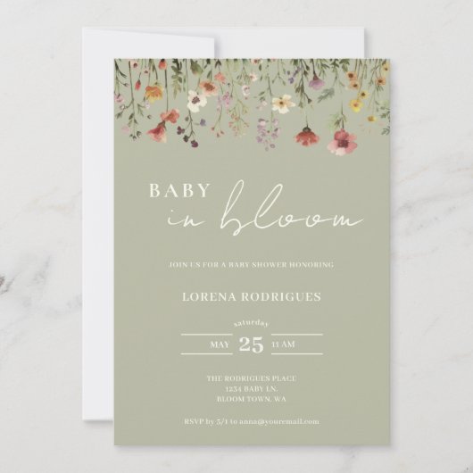 Qr Code Wildflower Baby in Bloom Baby shower Kaart (Voorkant)