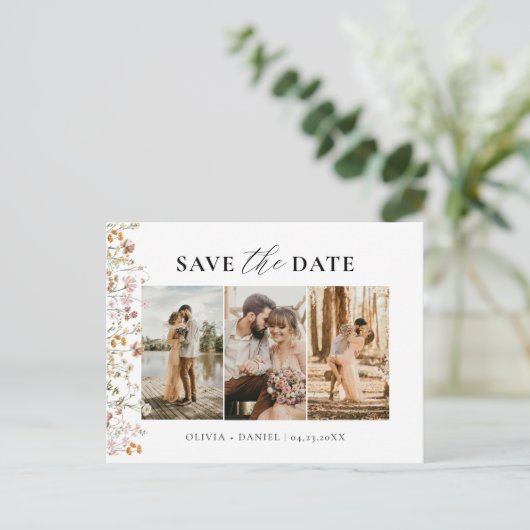 QR Code Wildflower Bloemen Huwelijk Aankondigingskaart (Staand voorkant)