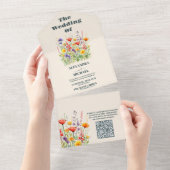 QR Code Wildflower Bruiloft Boho Land Bloemen All In One Uitnodiging (Afscheurbaar)