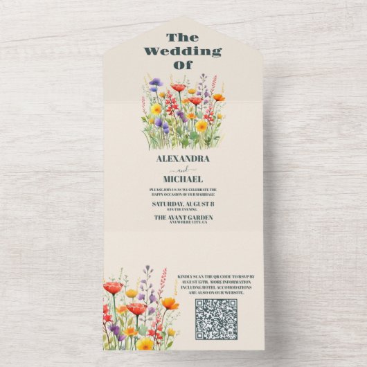 QR Code Wildflower Bruiloft Boho Land Bloemen All In One Uitnodiging (Binnen)