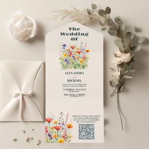 QR Code Wildflower Bruiloft Boho Land Bloemen All In One Uitnodiging
