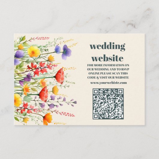 qr code Wildflower Bruiloft Boho Land Bloemen Informatiekaartje (Voorkant)