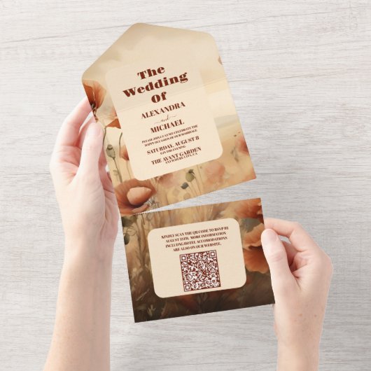 QR Code Wildflower Bruiloft Rustieke Bloemen All In One Uitnodiging (Afscheurbaar)