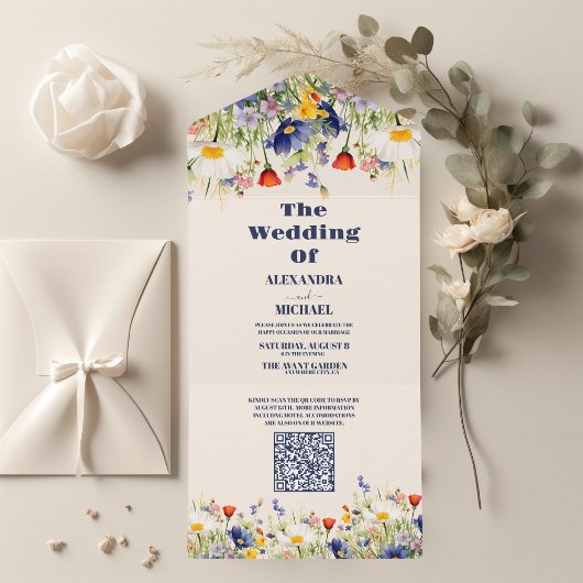 QR Code Wildflower Bruiloft Rustieke Bloemen All In One Uitnodiging