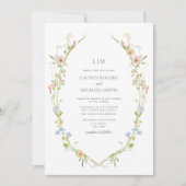 QR Code  Wildflower Garden Monogram Bruiloft Kaart (Voorkant)