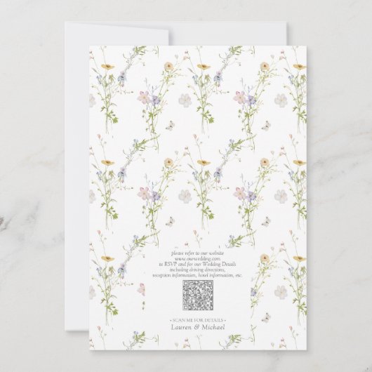 QR Code  Wildflower Garden Monogram Bruiloft Kaart (Achterkant)