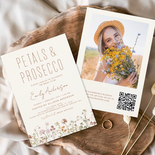 QR Code Wildflower Petals & Prosecco Vrijgezellenf Kaart
