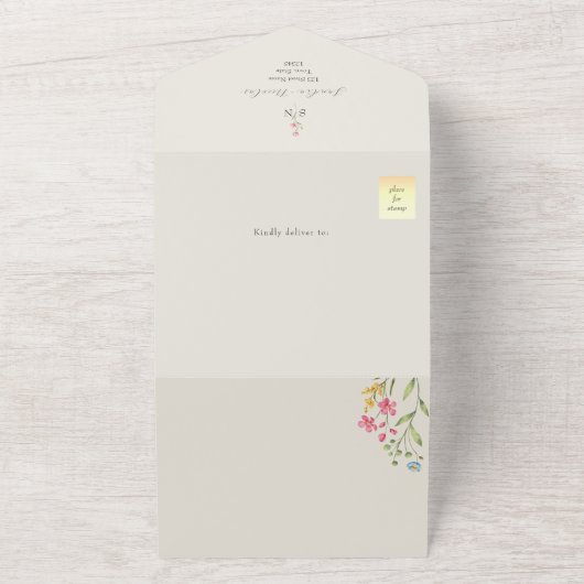 QR Code Wildflower Photo Wedding All In One Uitnodiging (Buitenkant)