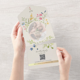 QR Code Wildflower Photo Wedding All In One Uitnodiging