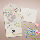QR Code Wildflower Photo Wedding All In One Uitnodiging