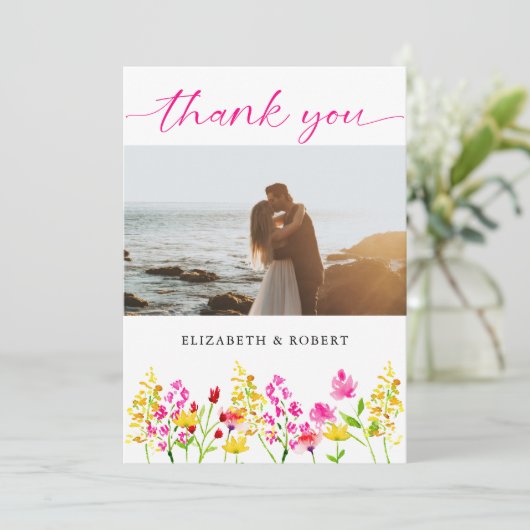 QR Code Wildflower Wedding Bloemen Script Spring Bedankkaart (Staand voorkant)