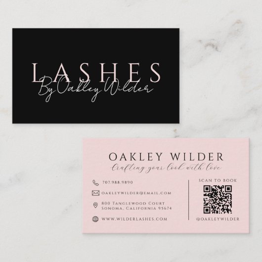 QR Code Wimper Kunstenaar Blush Roze Zwart Visitekaartje (Voorkant / Achterkant)