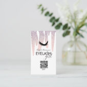 QR CODE Wimpers Meisjesachtig Roze Glitter Druppel Visitekaartje (Staand voorkant)