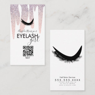 QR CODE Wimpers Meisjesachtig Roze Glitter Druppel Visitekaartje