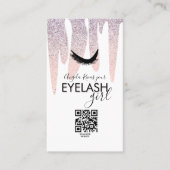 QR CODE Wimpers Meisjesachtig Roze Glitter Druppel Visitekaartje (Voorkant)