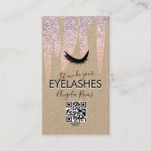 QR CODE Wimpers Roze Glitter Druppelend Rustiek B Visitekaartje (Voorkant)