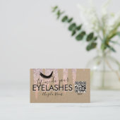 QR CODE Wimpers Roze Glitters Druppelend Rustiek Visitekaartje (Staand voorkant)