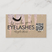 QR CODE Wimpers Roze Glitters Druppelend Rustiek Visitekaartje (Voorkant)