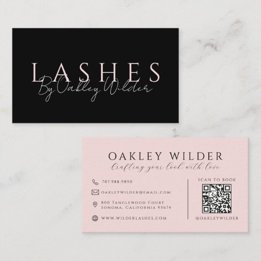 QR Code Wimpertechnicus Blush Roze Zwart Visitekaartje (Voorkant / Achterkant)