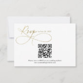 QR Code Wit en Goud Script Kalligrafie Bruiloft RSVP Kaartje (Voorkant)