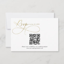 QR Code Wit en Goud Script Kalligrafie Bruiloft RSVP Kaartje