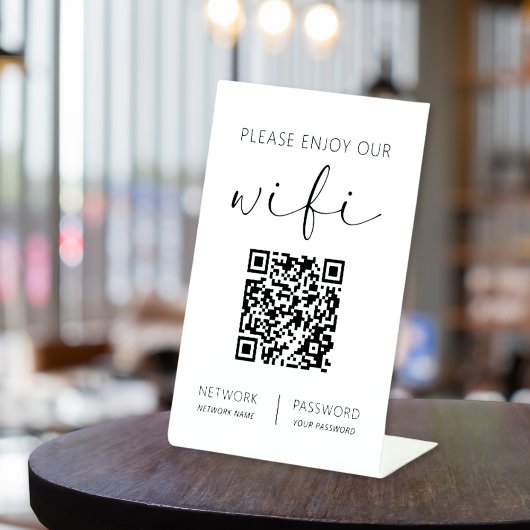 QR Code Wit Gelieve te genieten van onze WiFi Reclamebord Met Voetstuk