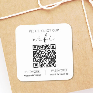 QR Code Wit Gelieve te genieten van onze WiFi Vierkante Sticker