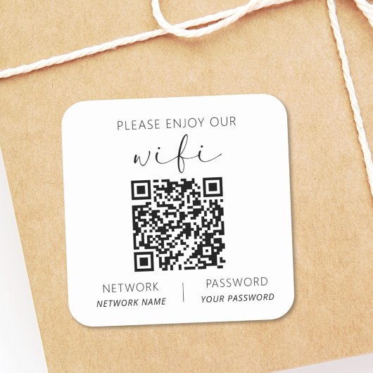 QR Code Wit Gelieve te genieten van onze WiFi Vierkante Sticker