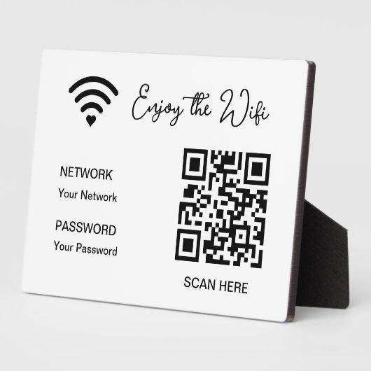 QR Code Wit Geniet Van De Wifi Tafel Plaquette Fotoplaat (Zijkant)